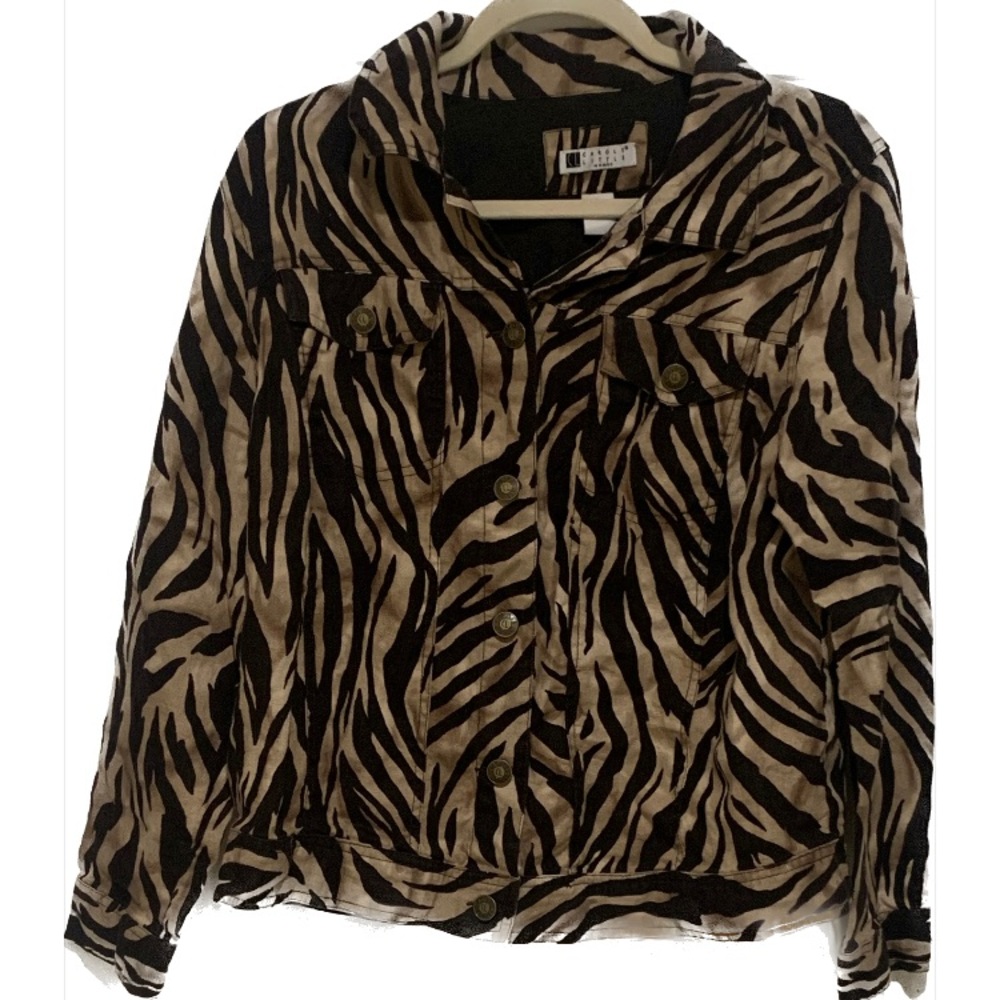 CAROLE LITTLE Zebra Linen‎ Jacket Size X